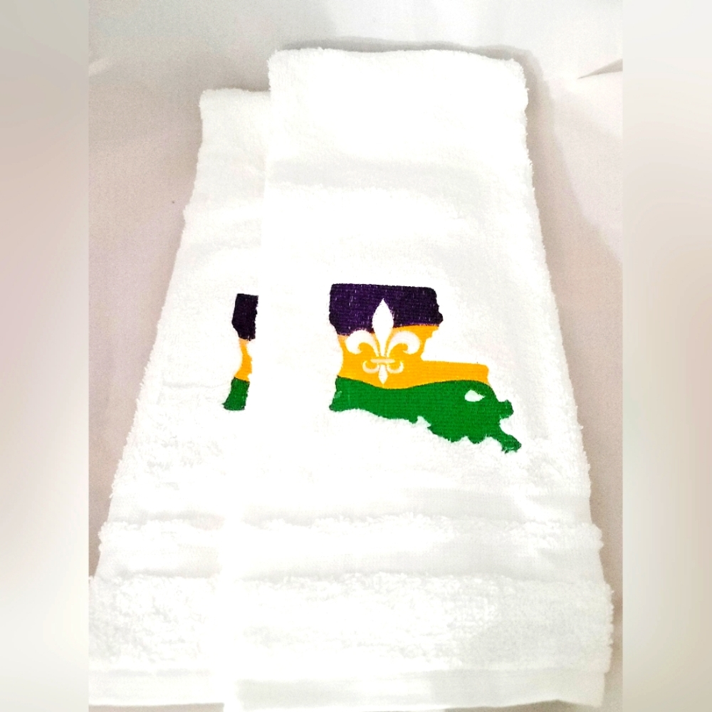 Embroidered Louisiana Mardi Gras Hand Towel Set